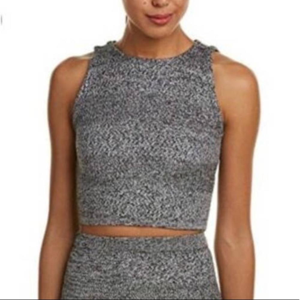 NWT Alice + Olivia black /gray crop sleeveless wool knit top, size large